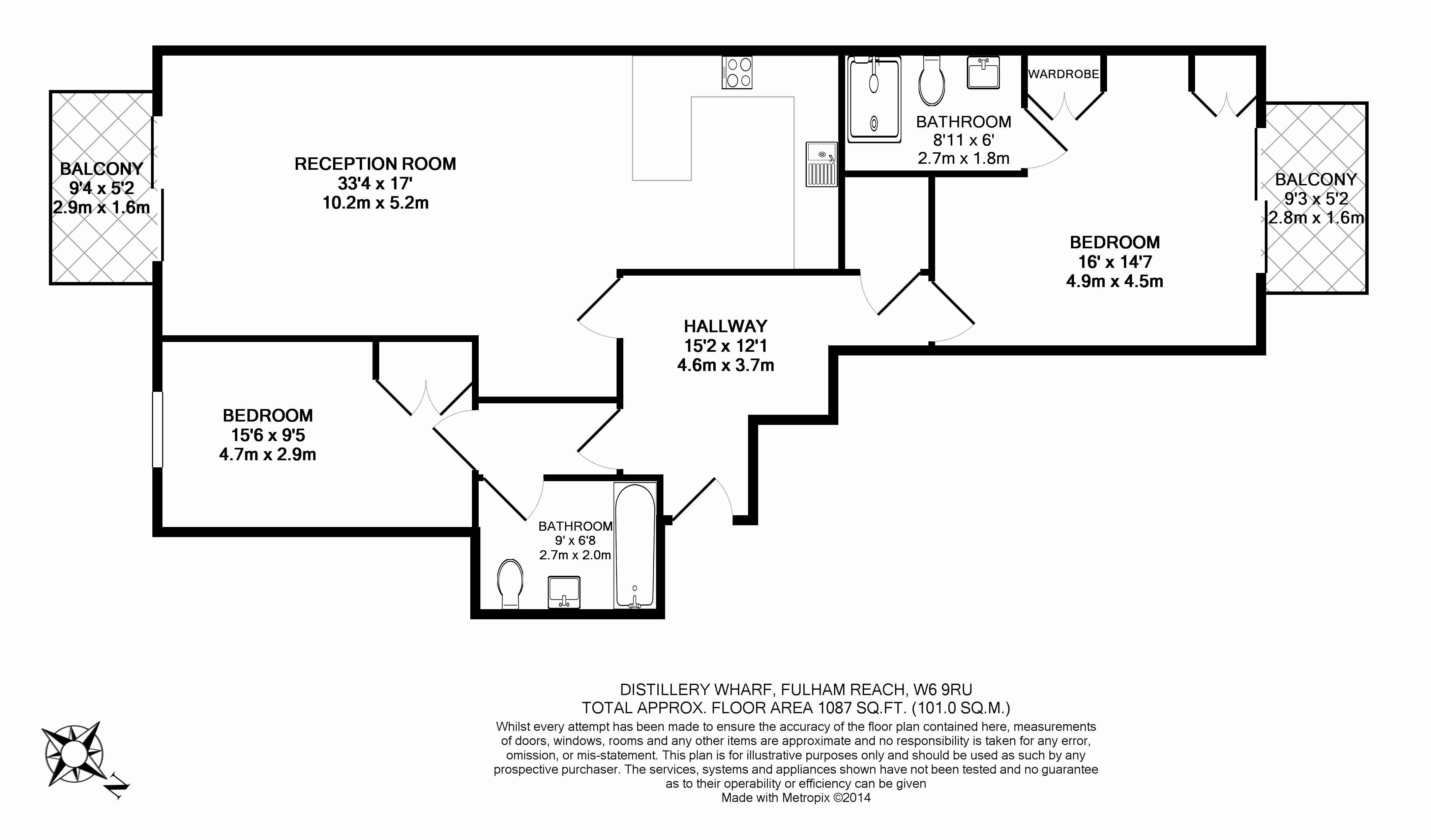 2  bedrooms flat to rent in Fulham Reach, Hammersmith, W6-Floorplan