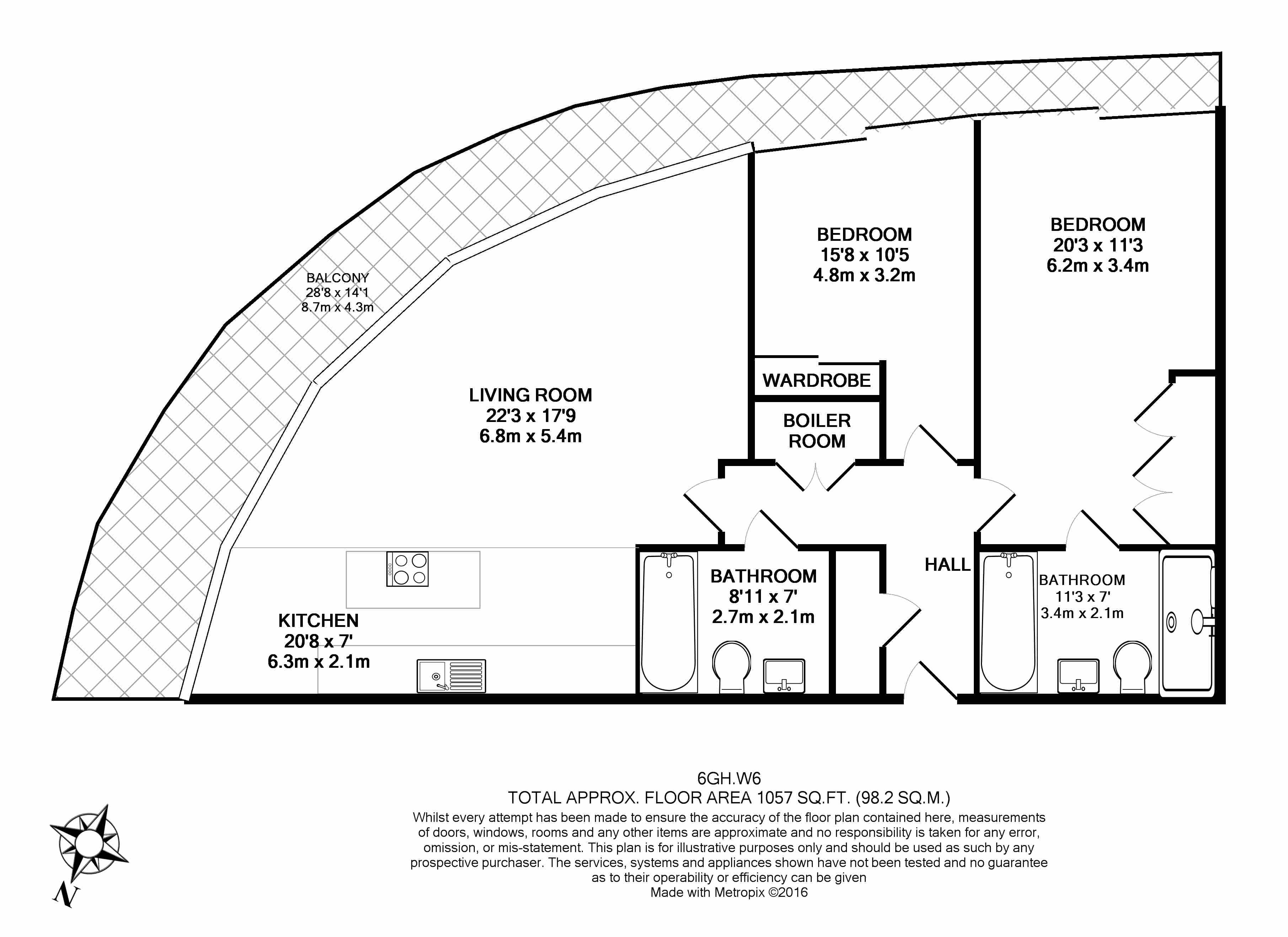 2  bedrooms flat to rent in Parr's Way, Fulham Reach, W6-Floorplan
